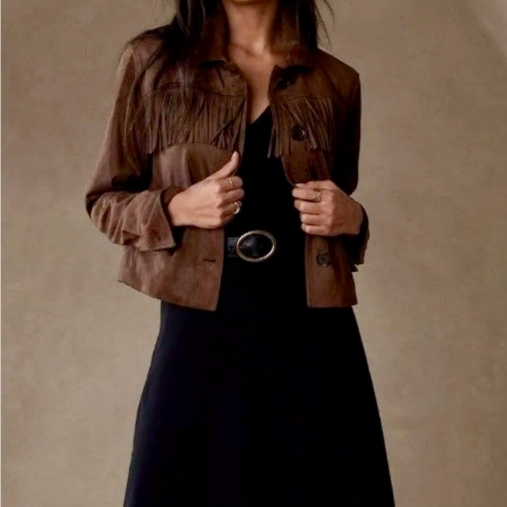 Banana Republic Vegan Suede Fringe Jacket Women Size XL Tall.   NWOT